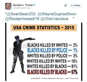 Just one of Trump's "re-tweets" of a completely disavowed list of "statistics" widely cited by white supremacist groups